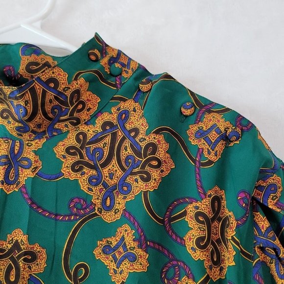 VTG Regina Porter Secretary Blouse Womens Size 14 Green Gold Knot Rope - Picture 4 of 15